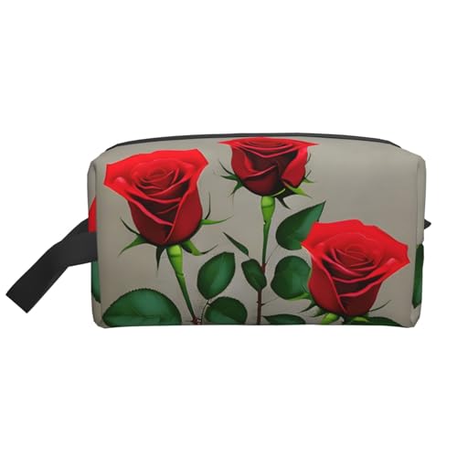 Kosmetiktasche für Damen, kleine Make-up-Tasche für Geldbörse, Make-up-Tasche, Reise-Make-up-Tasche mit Reißverschluss, Rot, Rote Rosen, Einheitsgröße von MDATT