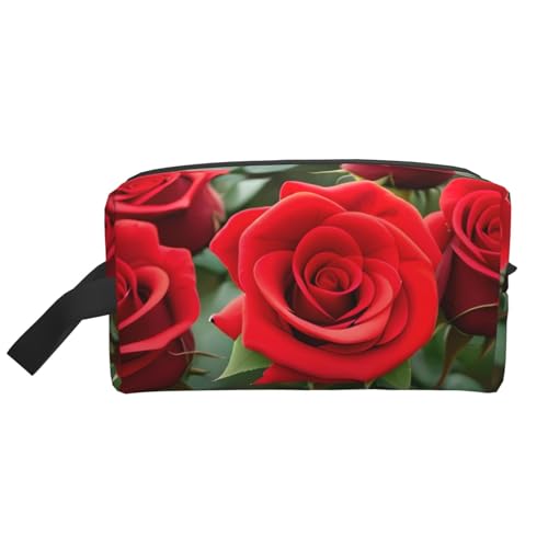 Kosmetiktasche für Damen, kleine Make-up-Tasche für Geldbörse, Make-up-Tasche, Reise-Make-up-Tasche mit Reißverschluss, Rot, Rote Rosen, Einheitsgröße von MDATT