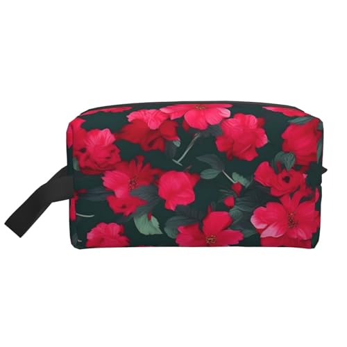 Kosmetiktasche für Damen, kleine Make-up-Tasche für Geldbörse, Make-up-Tasche, Reise-Make-up-Tasche mit Reißverschluss, Rot / Rosa, Rote rosa Blume, Einheitsgröße von MDATT