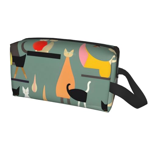 Kosmetiktasche für Damen, moderne Kunst, Katze, kleine Make-up-Tasche für Geldbörse, Make-up-Tasche, Reise-Make-up-Tasche mit Reißverschluss, Moderne Katzenkunst aus der Mitte des Jahrhunderts, von MDATT