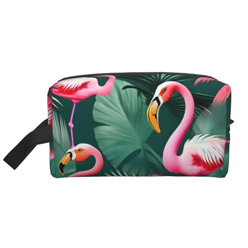 Kosmetiktasche für Paare, Palmblatt und Flamingos, kleine Make-up-Tasche für Geldbörse, Make-up-Tasche, Reise-Make-up-Tasche mit Reißverschluss, Palmblatt- und Flamingo-Paar, Einheitsgröße von MDATT