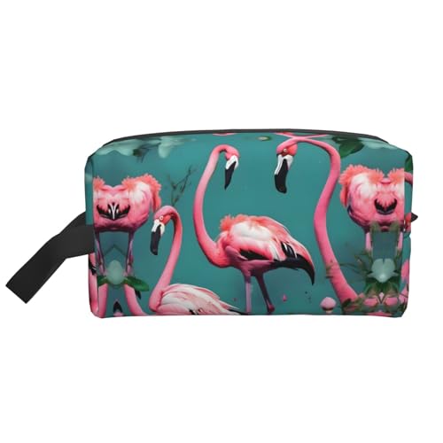 Kosmetiktasche mit Flamingo-Blumen für Damen, kleine Make-up-Tasche für Geldbörse, Make-up-Tasche, Reise-Make-up-Tasche mit Reißverschluss, Flamingo Blumen, Einheitsgröße von MDATT