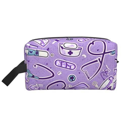 Kosmetiktasche mit Krankenschwester-Muster, für Damen, kleine Make-up-Tasche für Geldbörse, Make-up-Tasche, Reise-Make-up-Tasche mit Reißverschluss, Violett, Krankenschwester-Muster, Violett, von MDATT