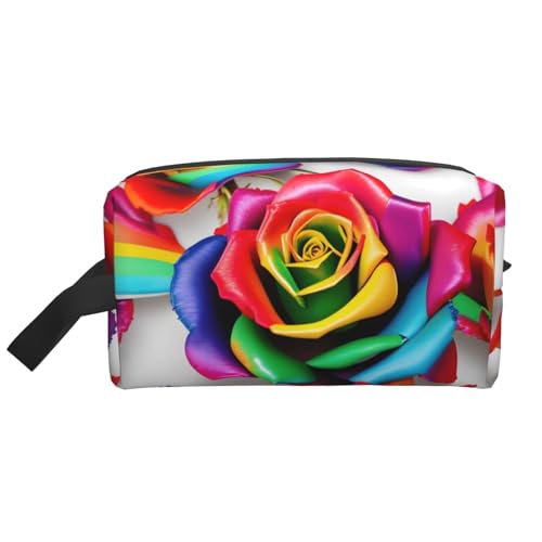 Kosmetiktasche mit Regenbogen-Rosenblüten für Damen, kleine Make-up-Tasche für Geldbörse, Make-up-Tasche, Reise-Make-up-Tasche mit Reißverschluss, Regenbogen-Rose, Einheitsgröße von MDATT