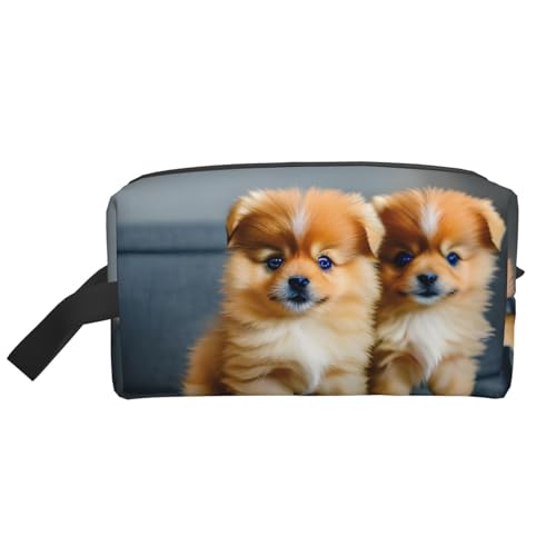 Kosmetiktasche mit Zwergspitzen, kleine Make-up-Tasche für Damen, Make-up-Tasche, Reise-Make-up-Tasche mit Reißverschluss, Pomeranians Puppies And Point1, Einheitsgröße von MDATT