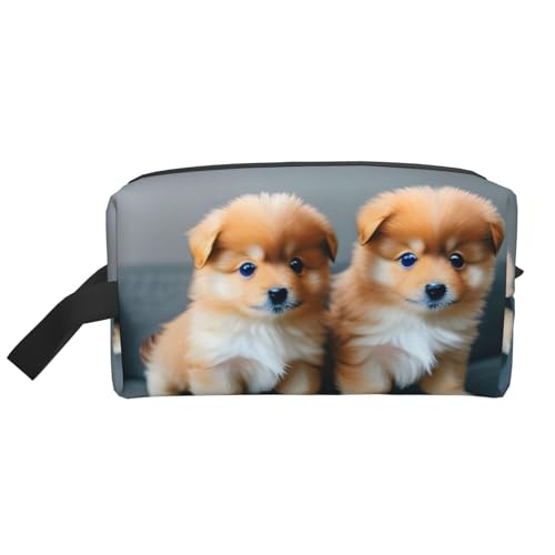 Kosmetiktasche mit Zwergspitzen, kleine Make-up-Tasche für Damen, Make-up-Tasche, Reise-Make-up-Tasche mit Reißverschluss, Pomeranians Puppies And Point2, Einheitsgröße von MDATT