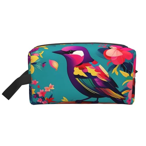 Kosmetiktasche mit bunten Blumen und Vögeln für Damen, kleine Make-up-Tasche für Geldbörse, Make-up-Tasche, Reise-Make-up-Tasche mit Reißverschluss, Bunte Blumen und Vögel, Einheitsgröße von MDATT