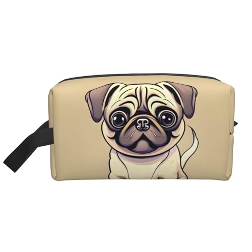 Lustige Cartoon-Mops-/Hunde-Aufbewahrungstasche, kleine Make-up-Tasche für Geldbörse, Reise-Make-up-Tasche, Mini-Kosmetiktasche für Herren, Lustige Cartoon-Mops-Welpen-Hunde, Einheitsgröße von MDATT