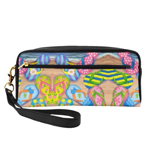 Lustige Flip-Flops Hausschuhe Kunst Frauen Kosmetiktasche Reise mit zwei Taschen für den täglichen Beauty-Essentials Zubehör Organizer, Schwarz , Einheitsgröße, Kosmetiktasche von MDATT