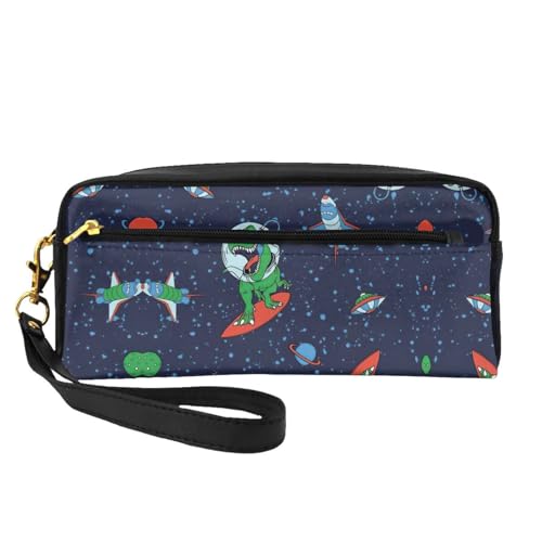 Lustige Kosmetiktasche für Damen, Motiv: Astronaut, Dinosaurier, Rakete, mit zwei Taschen, für den täglichen Gebrauch, Beauty-Essentials, Schwarz , Einheitsgröße, Kosmetiktasche von MDATT