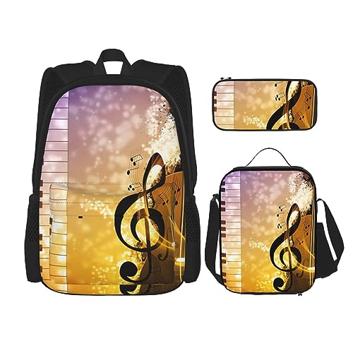 MDATT Abstrakte Wissenschaft Chemie Illustration 3D Rucksack für Mädchen Büchertaschen Schule mit Lunchbox und Federmäppchen 3 in 1 Schultaschen Set, Abstrakte Musik, Einheitsgröße von MDATT