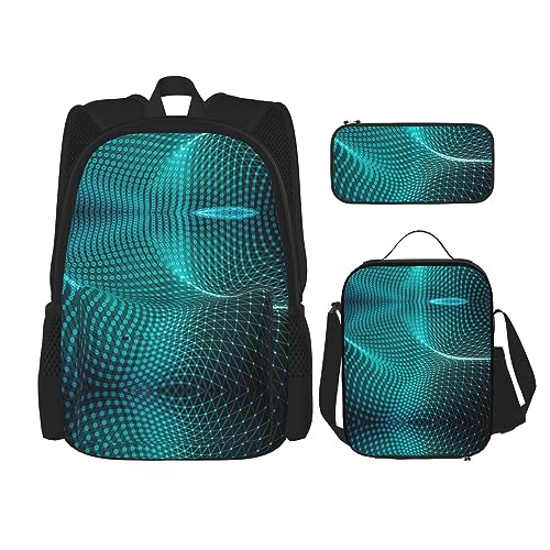 MDATT Abstrakte Wissenschaft Chemie Illustration 3D Rucksack für Mädchen Büchertaschen Schule mit Lunchbox und Federmäppchen 3 in 1 Schultaschen Set, Abstrakter polygonaler Raum, Einheitsgröße von MDATT