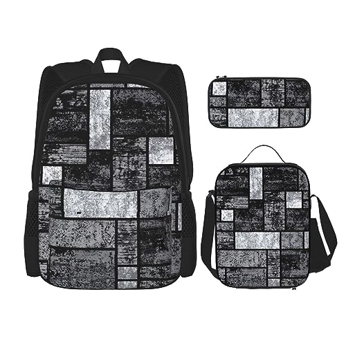 MDATT Abstrakte Wissenschaft Chemie Illustration 3D Rucksack für Mädchen Büchertaschen Schule mit Lunchbox und Federmäppchen 3 in 1 Schultaschen Set, Abstraktes Grau, Einheitsgröße von MDATT