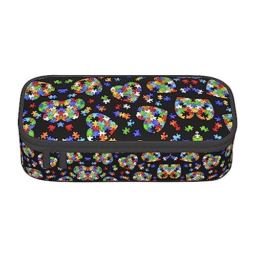 MDATT Autismus-Bewusstsein Puzzleteile Herz Bunte Federmäppchen Tasche mit Reißverschluss Tasche Organizer für Büro Reise Halter Box, Schwarz , Einheitsgröße, Koffer von MDATT