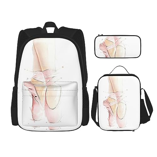 MDATT Baseball- und Handschuh-Rucksack für Mädchen, Büchertaschen, Schule mit Lunchbox und Federmäppchen, 3-in-1-Schultaschen-Set, Ballettschuhe, Einheitsgröße von MDATT