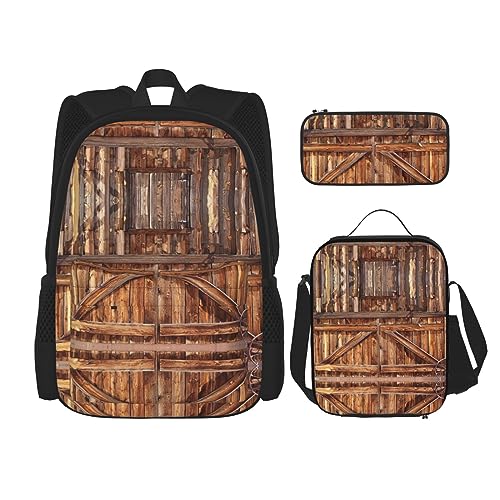 MDATT Baseball- und Handschuh-Rucksack für Mädchen, Büchertaschen, Schule mit Lunchbox und Federmäppchen, 3-in-1-Schultaschen-Set, Scheunentür, Einheitsgröße von MDATT