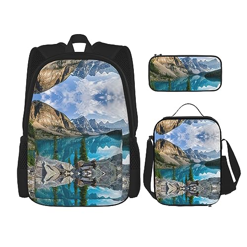 MDATT Beauty Grand Canyon Rucksack für Mädchen Büchertaschen Schule mit Lunchbox und Federmäppchen 3 in 1 Schultaschen Set, Schöne Berge, Einheitsgröße von MDATT