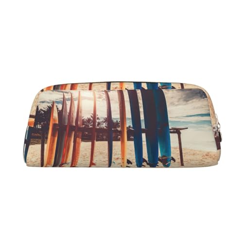 MDATT Boards On The Beach Printing Cute Pen Stationery Bag Leather Pencil Pouch for Students Zipper Bag for Pens,Pencils,Marker, gold, Einheitsgröße, Kosmetiktasche von MDATT