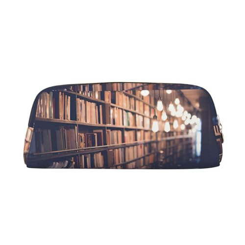 MDATT Bücherregal mit niedlichem Druck, Federmäppchen aus Leder für Studenten, Reißverschlusstasche für Stifte, Bleistifte, Marker, gold, Einheitsgröße, Kosmetiktasche von MDATT