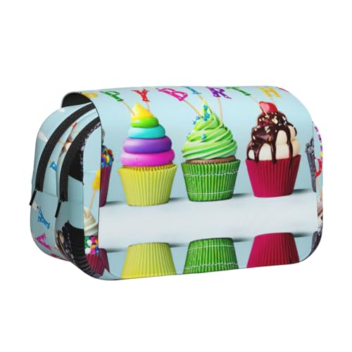 MDATT Buntes Federmäppchen mit Cupcake-Aufdruck für Erwachsene, langlebige Stifte-Tragetasche, Schwarz , Einheitsgröße, Taschen-Organizer von MDATT