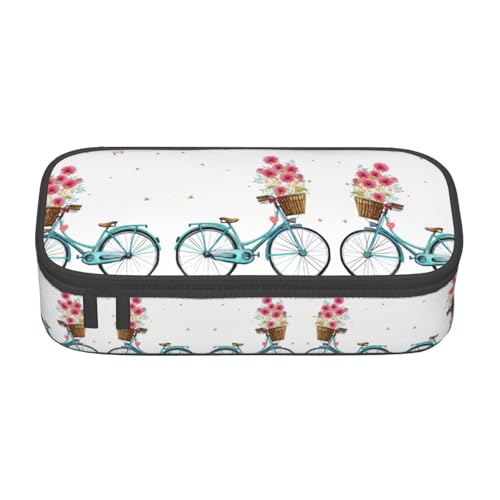 MDATT Buntes Federmäppchen mit Reißverschluss-Tasche, Organizer für Büro, Reisen, farbiger Holztafel-Druck, Blue Bicycle Flower, Einheitsgröße, Taschen-Organizer von MDATT