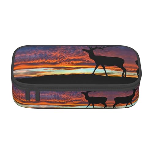 MDATT Buntes Federmäppchen mit Reißverschlussfach für Büro, Reisen, mit Mondpferd-Aufdruck, Red Deer Bull Elch Sunset, Einheitsgröße, Taschen-Organizer von MDATT