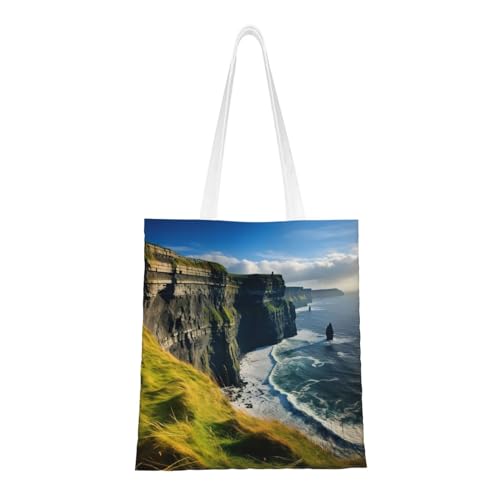 MDATT Canvas Tote Bags For Women,Tote Bag,Canvas Crossbody Bag For Office,Travel,Christmas Gift,Italian Old Street Print, Ireland Outdoors County Clare the Cliffs, Einheitsgröße von MDATT