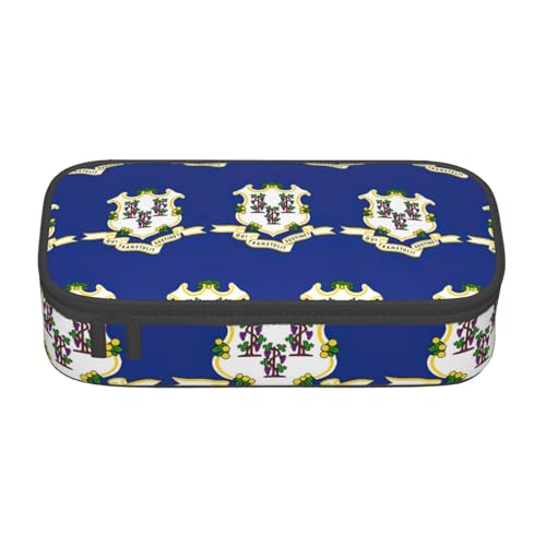 MDATT Connecticut Federmäppchen mit Staatsflagge, mehrere Fächer, niedliches tragbares Stifteetui, Stifteetui für Schule, Büro, Schwarz , Einheitsgröße, Taschen-Organizer von MDATT