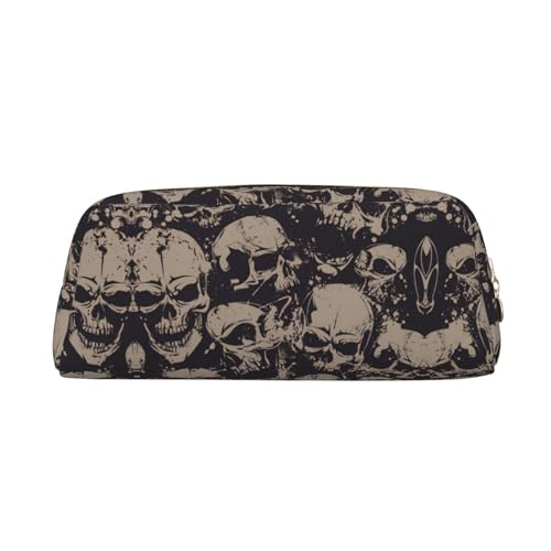 MDATT Coole Retro-Schädel-Grafik-Druck, niedliche Stifte-Tasche aus Leder für Studenten, Reißverschlusstasche für Stifte, Bleistifte, Marker, gold, Einheitsgröße, Kosmetiktasche von MDATT