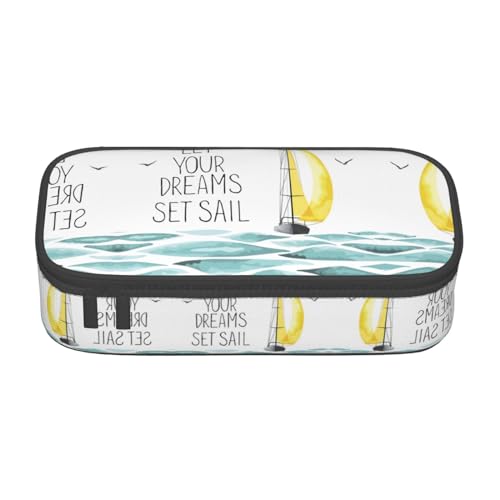 MDATT Farbenfrohes Federmäppchen mit Reißverschluss, Organizer für Büro, Reisen, Blumendruck, Zitate Let Your Dreams Set Sail, Einheitsgröße, Taschen-Organizer von MDATT