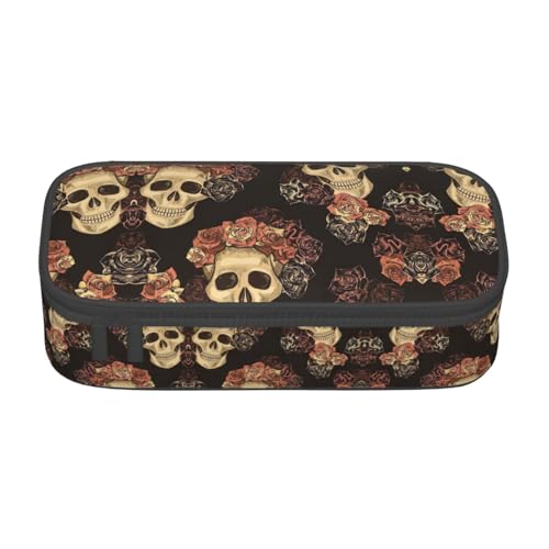 MDATT Farbenfrohes Federmäppchen mit Reißverschluss-Tasche, Organizer für Büro, Reise, Box, Schneewunderland, Kiefernbaum, Weihnachtsdruck, Rose Skull, Einheitsgröße, Taschen-Organizer von MDATT