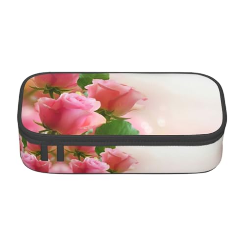 MDATT Farbenfrohes Federmäppchen mit Reißverschlussfach für Büro, Reisen, mit violettem Himmels-Galaxie-Druck, Rosa Rosen, Einheitsgröße, Taschen-Organizer von MDATT