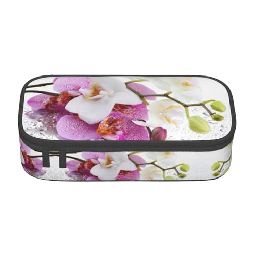 MDATT Farbenfrohes Federmäppchen mit Reißverschlussfach für Büro, Reisen, mit violettem Himmels-Galaxie-Druck, Rosa und weiße Blume, Einheitsgröße, Taschen-Organizer von MDATT