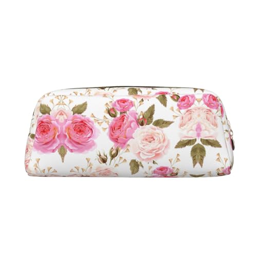 MDATT Federmäppchen aus Leder mit Blumenmuster und Rosen-Motiv, niedliches Federmäppchen für Studenten, Reißverschlusstasche für Stifte, Bleistifte, Marker, gold, Einheitsgröße, Kosmetiktasche von MDATT