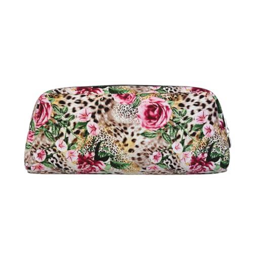 MDATT Federmäppchen aus Leder mit Tier-/Leopardenmuster, Rosen-Blumendruck, niedliches Federmäppchen für Studenten, Reißverschlusstasche für Stifte, Bleistifte, Marker, silber, Einheitsgröße von MDATT