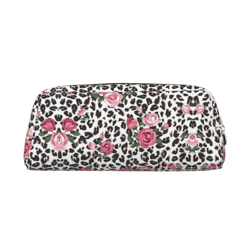 MDATT Federmäppchen aus Leder mit niedlichem Rosenmuster, Leopardenmuster, für Studenten, Reißverschlusstasche für Stifte, Bleistifte, Marker, gold, Einheitsgröße, Kosmetiktasche von MDATT