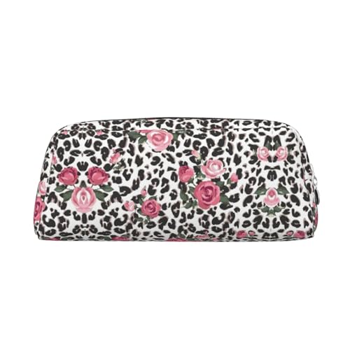 MDATT Federmäppchen aus Leder mit niedlichem Rosenmuster, Leopardenmuster, für Studenten, Reißverschlusstasche für Stifte, Bleistifte, Marker, silber, Einheitsgröße, Kosmetiktasche von MDATT