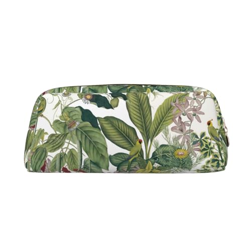 MDATT Federmäppchen aus Leder mit tropischem Blumen- und Blatt-Papageien-Druck, niedliches Federmäppchen für Studenten, Reißverschlusstasche für Stifte, Bleistifte, Marker, gold, Einheitsgröße von MDATT