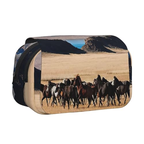 MDATT Federmäppchen für Erwachsene, Motiv: Bergfarm Pferde, strapazierfähige Stifte-Tragetasche, Schwarz , Einheitsgröße, Taschen-Organizer von MDATT