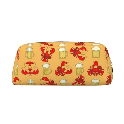MDATT Federmäppchen mit Bier- und Krebsmuster, niedliches Federmäppchen aus Leder für Studenten, Reißverschlusstasche für Stifte, Bleistifte, Marker, gold, Einheitsgröße, Kosmetiktasche von MDATT