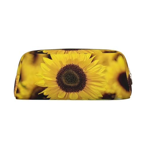 MDATT Federmäppchen mit Blumenmuster und Sonnenblumen-Druck, niedliches Leder-Federmäppchen für Studenten, Reißverschlusstasche für Stifte, Bleistifte, Marker, gold, Einheitsgröße, Kosmetiktasche von MDATT