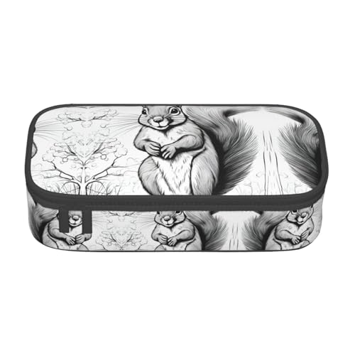 MDATT Federmäppchen mit Cartoon-Eichhörnchen-Motiv, mehrere Schlitze, niedliches tragbares Stifteetui, Stifteetui für Schule, Büro, Schwarz , Einheitsgröße, Taschen-Organizer von MDATT