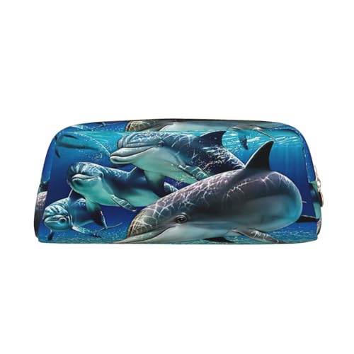 MDATT Federmäppchen mit Delfin-Druck, niedliches Leder-Federmäppchen für Studenten, Reißverschlusstasche für Stifte, Bleistifte, Marker, gold, Einheitsgröße, Kosmetiktasche von MDATT