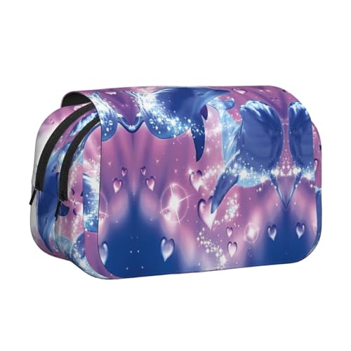 MDATT Federmäppchen mit Delfinen in Love, bedruckt, für Erwachsene, langlebige Stift-Tragetasche, Schwarz , Einheitsgröße, Taschen-Organizer von MDATT