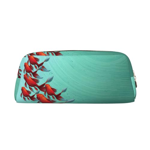 MDATT Federmäppchen mit Fisch-Aquarium-Druck, niedliches Leder-Federmäppchen für Studenten, Reißverschlusstasche für Stifte, Bleistifte, Marker, gold, Einheitsgröße, Kosmetiktasche von MDATT