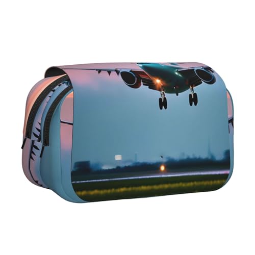 MDATT Federmäppchen mit Flugzeug in den Abendlichtern, für Erwachsene, langlebige Stifte-Tragetasche, Schwarz , Einheitsgröße, Taschen-Organizer von MDATT