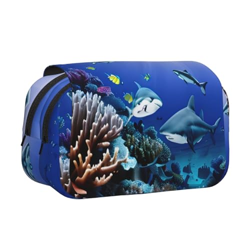 MDATT Federmäppchen mit Haifisch-Motiv, bedruckt unter dem Meer, für Erwachsene, langlebige Stift-Tragetasche, Schwarz , Einheitsgröße, Taschen-Organizer von MDATT