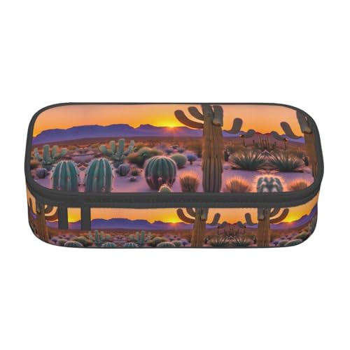 MDATT Federmäppchen mit Kaktuswüsten-Sonnenuntergängen, mehrere Fächer, niedliches tragbares Stifteetui, Stifteetui für Schule, Büro, Schwarz , Einheitsgröße, Taschen-Organizer von MDATT