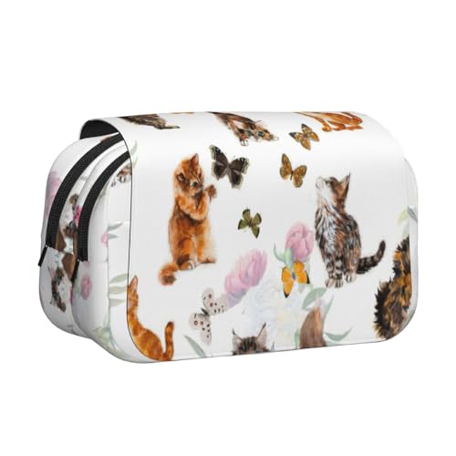 MDATT Federmäppchen mit Katzen- und Schmetterlings-Druck, für Erwachsene, langlebige Stift-Tragetasche, Schwarz , Einheitsgröße, Taschen-Organizer von MDATT