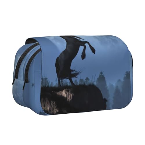 MDATT Federmäppchen mit Mondpferd-Aufdruck für Erwachsene, langlebige Stift-Tragetasche, Schwarz , Einheitsgröße, Taschen-Organizer von MDATT